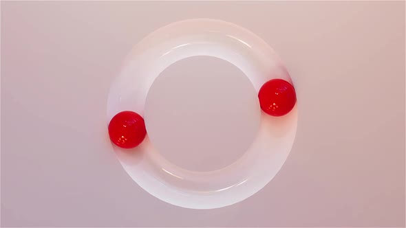3D Animation of Two Red Balls Spinning in a Circle on a White Background