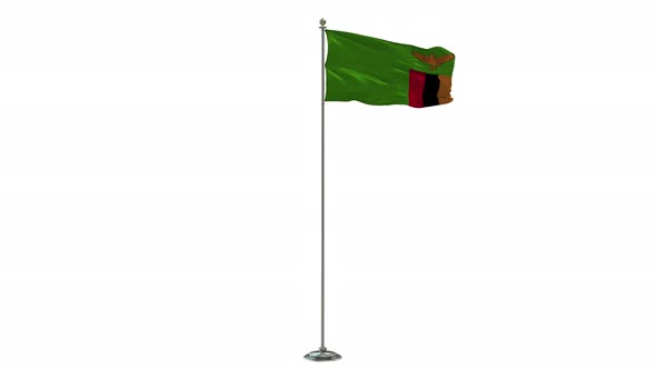 Zambia   loop 3D Illustration Of The Waving Flag On Long  Pole With Alpha