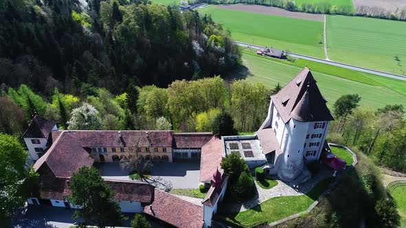Aerial video of a castle in Aarau, Switzerland. alt