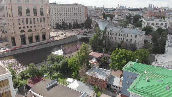 Top View of Old Houses in Center and the Vodootvodnyy Channel in Moscow Russia