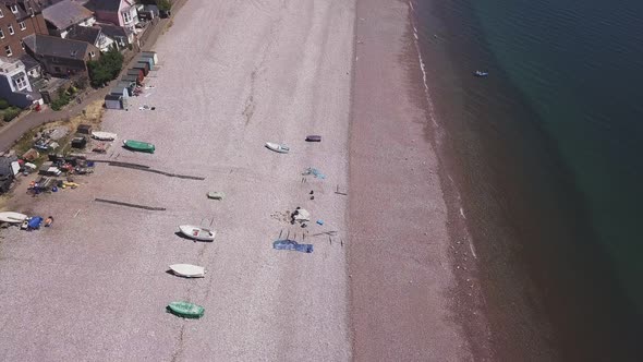 An aerial view of the pebble beaches of Budleigh Salterton, a small town on the Jurassic Coast in Ea alt