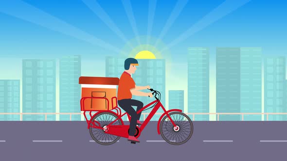 Home delivery with a bicycle 4K animation