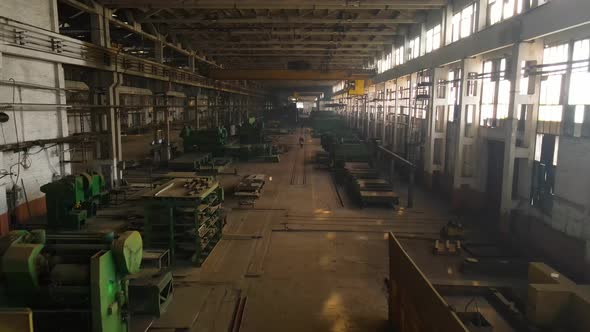 The Interior of a Big Industrial Factory with Steel Constructions
