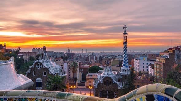 Barcelona Park Guell Sunrise Night to Day Timelapse HD