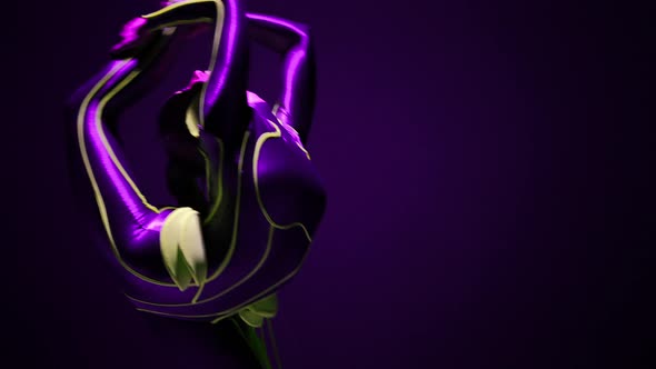 Slim Caucasian Flexible Young Woman Bending Raising Leg Dancing Robo Dance in Purple Neon Light alt