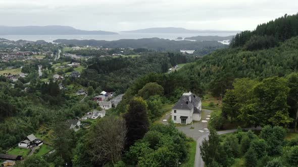 Christian Michelsens children home in Os, Bjørnafjorden, Norway, flyby