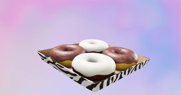 Minimal animation design. 3d donuts mix in box on abstract gradient space
