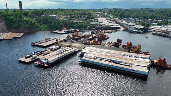 Port of Ceasa at downtown Manaus Brazil. Transportation scenery. alt