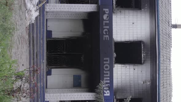 Vertical Video of a Destroyed Police Station During the War in Ukraine alt