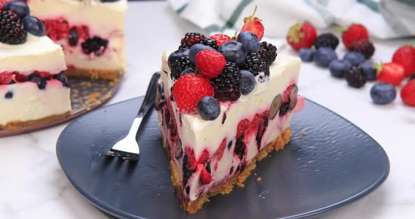 Slice of Homemade Berry Cheesecake