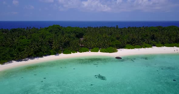 Natural overhead copy space shot of a summer white paradise sand beach and blue sea background in be alt