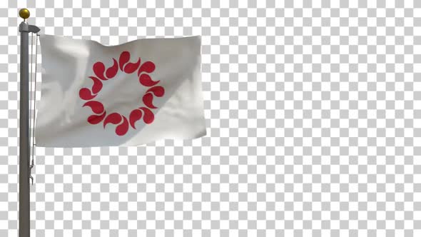 Saitama Prefecture Flag (Japan) on Flagpole with Alpha Channel - 4K alt