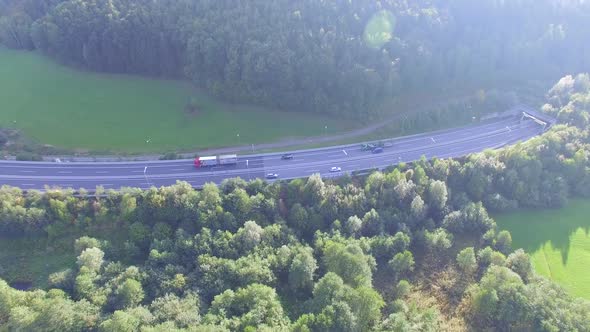 Aerial view, Motorway in Alps Mountain. Austrian Alps.