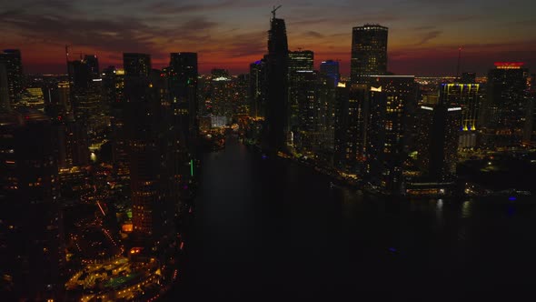 Aerial Descending Footage of City at Night alt