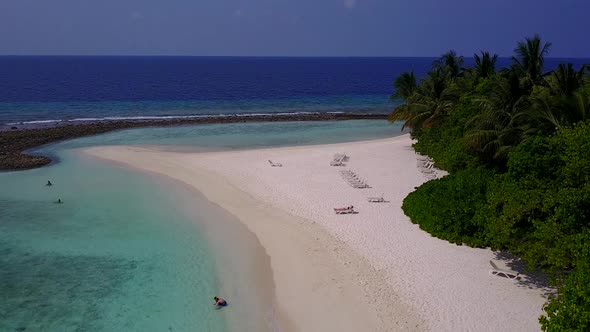 Aerial sky of exotic island beach trip by blue ocean and sand background alt