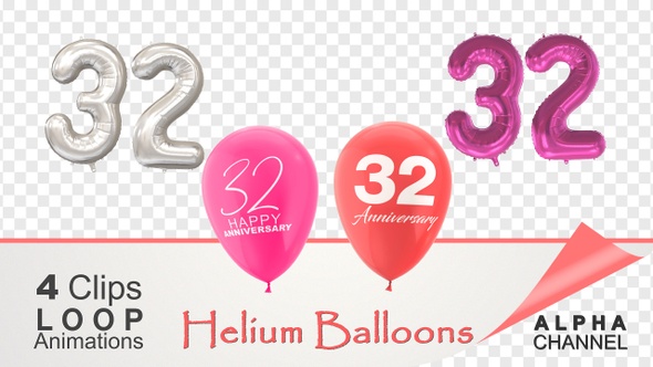 32 Anniversary Celebration Helium Balloons Pack