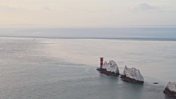 Aerial Drone Shot of Chalk Cliffs Stacks Rock Formations on Coast, Isle of Wight The Needles, Beauti alt