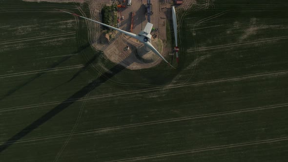 Top Down Footage of Wind Turbine Onsite Construction alt