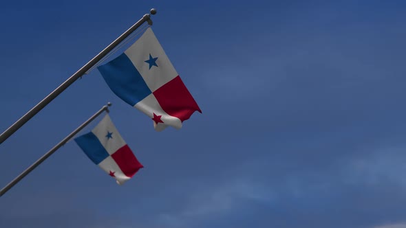 Panama Flags In The Blue Sky  - 2K