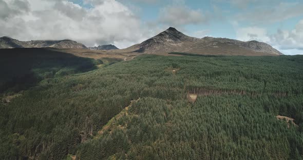 Scotland Forest Mountain Landscape Aerial Goatfell Panoramic View at Brodick Harbour Arran Island