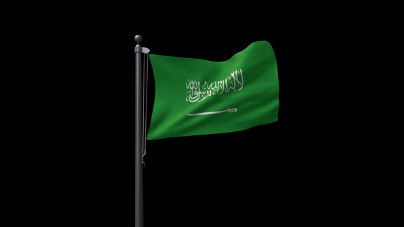Saudi Arabia Flag On Flagpole With Alpha Channel  4K alt