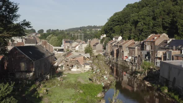 Houses and bridges destroyed by flood, Pepinster, Liege, Belgium