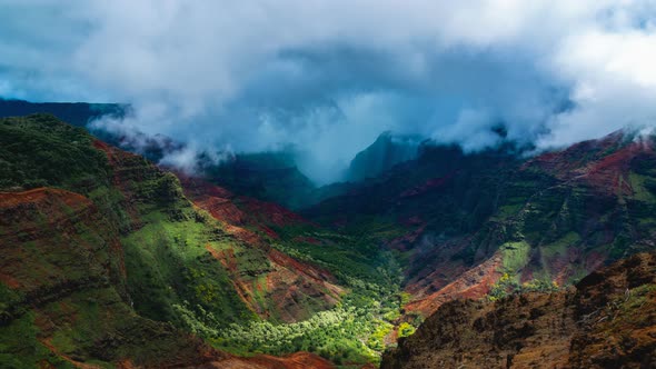 Time Lapse View Of Clouds Coming and Filling the frame at Waimea Canyon In Kauai Island