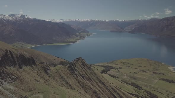 Aerial of Lake Hawea in New Zealand
