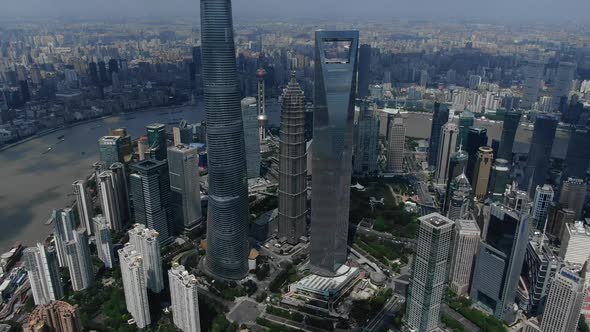 SHANGHAI, CHINA Aerial Pudong Towers