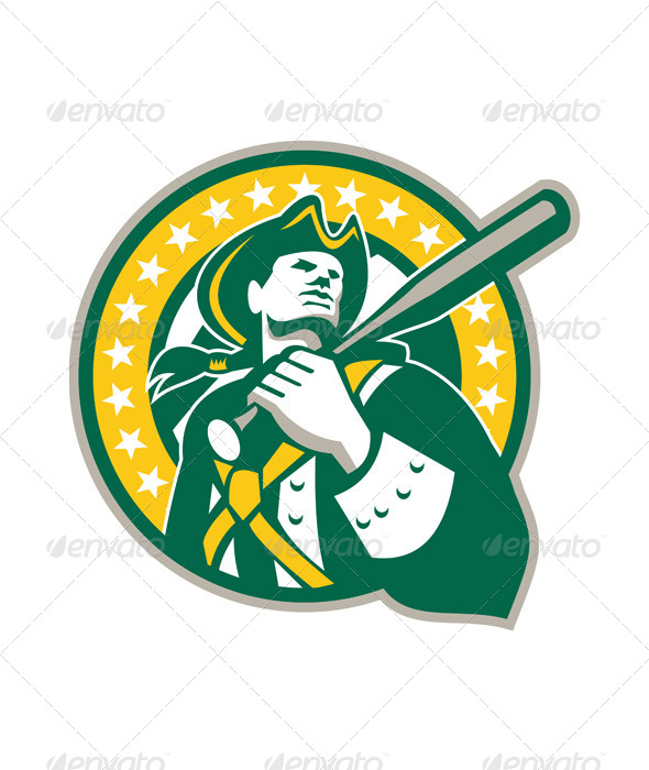 American Patriot Baseball Player Green Gold Retro - Sports/Activity Conceptual