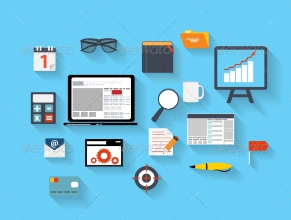 Business and Office Flat Icons Vector Ilustration - Web Technology
