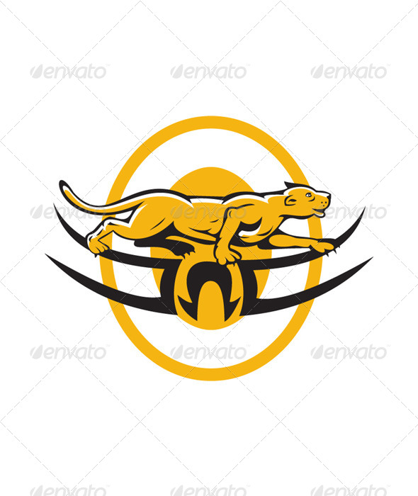 Puma Mountain Lion Crouching Cartoon - Animals Characters