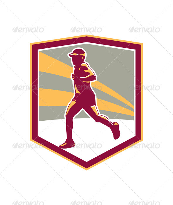 Marathon Runner Shield Retro - Sports/Activity Conceptual