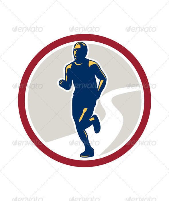 Marathon Runner Running Circle Retro - Sports/Activity Conceptual