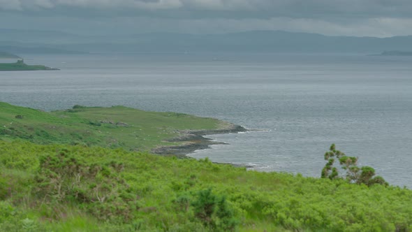SCOTLAND, PAN LEFT - A moody and windy day on the Sound of Mull, Scotland alt