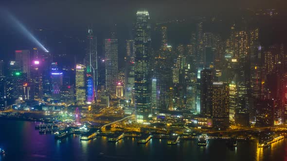 Aerial Timelapse of Illuminated Hong Kong Skyline. Hong Kong, China alt