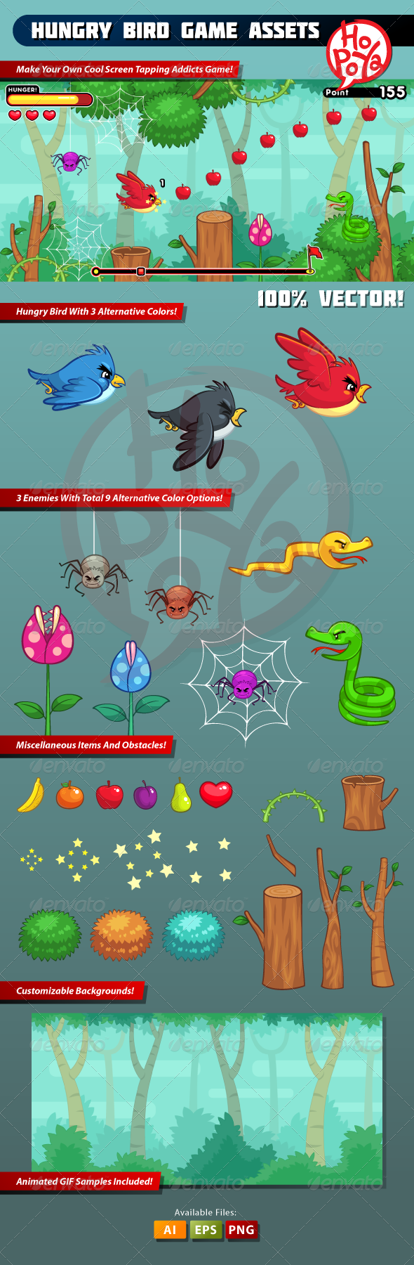 Hungry Bird Game Assets - Sprites Game Assets