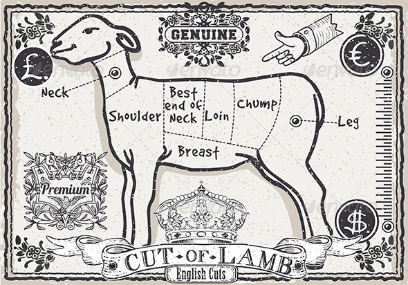 Cut of Lamb on Vintage Page - Food Objects