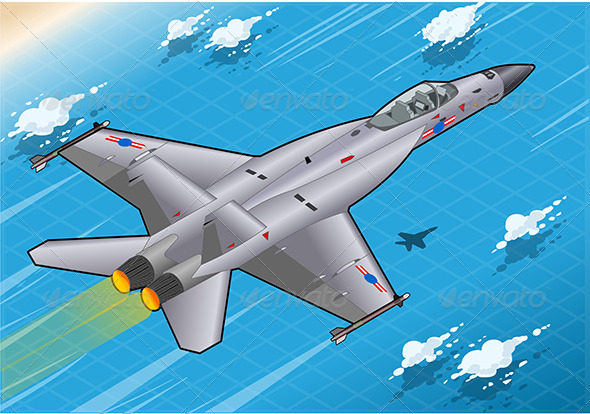 Isometric Fighter Bomber in Flight in Rear View - Objects Vectors