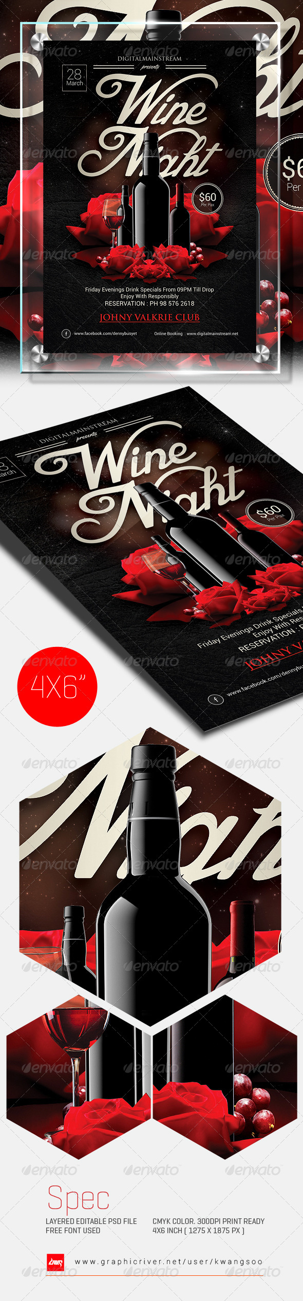 Wine Night Invitation Flyer Template - Events Flyers