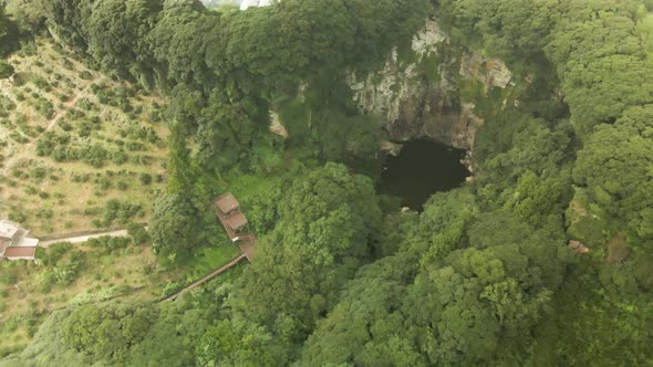 Aerial View of Eongtto Falls during dry days, Jeju Volcanic Island UNESCO World Heritage site
