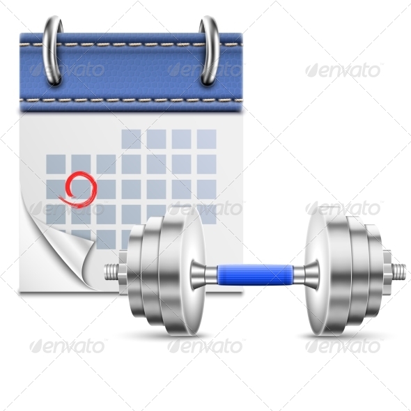 Loose-leaf Calendar With Dumbbell Icon. - Sports/Activity Conceptual