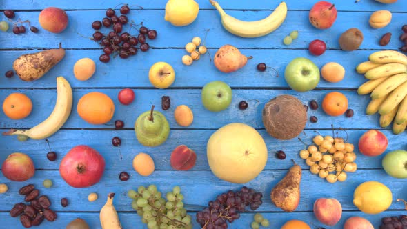 Fruits on Blue Ecological Background
