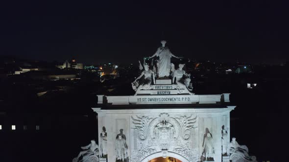 Close Up Aerial View of Arco Da Rua Augusta Monument on Praca Do Comercio Square and Houses in alt