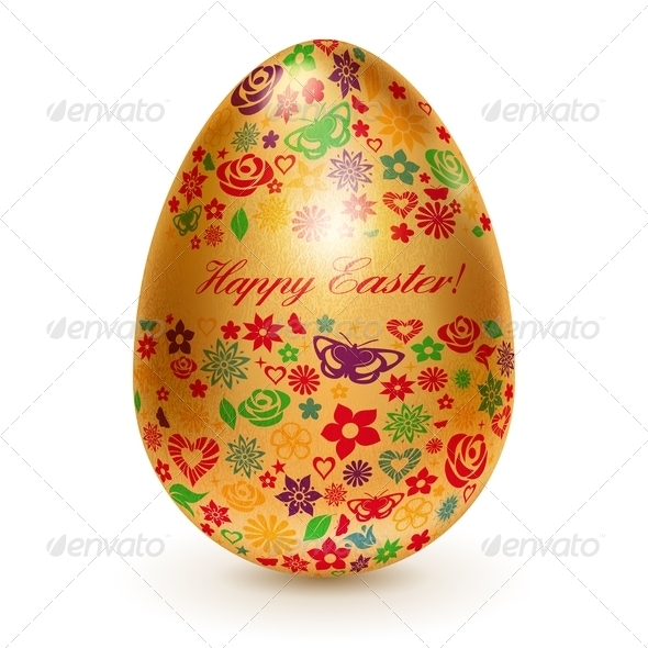 Golden Easter Egg with Flowers - Miscellaneous Seasons/Holidays