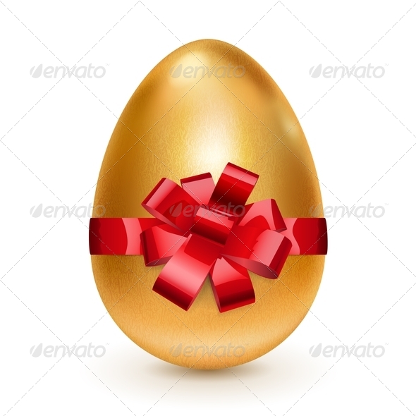 Golden Easter Egg with Red Bow - Miscellaneous Seasons/Holidays