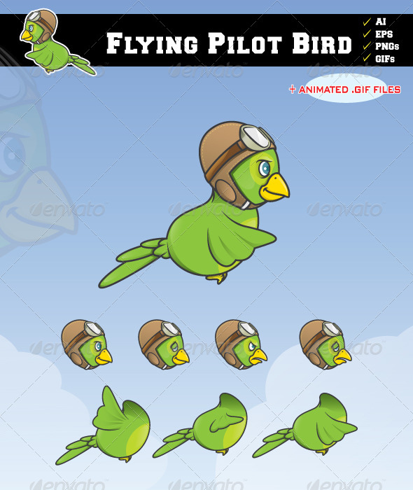 Flying Pilot Bird - Sprites Game Assets