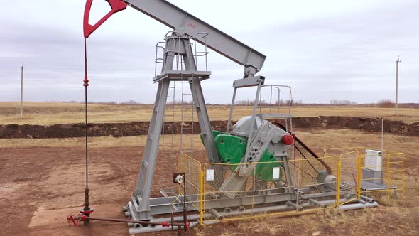 Pump Jack in Vast Oil Fields in Russia
