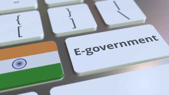 Electronic Government Text and Flag of India on the Keys alt