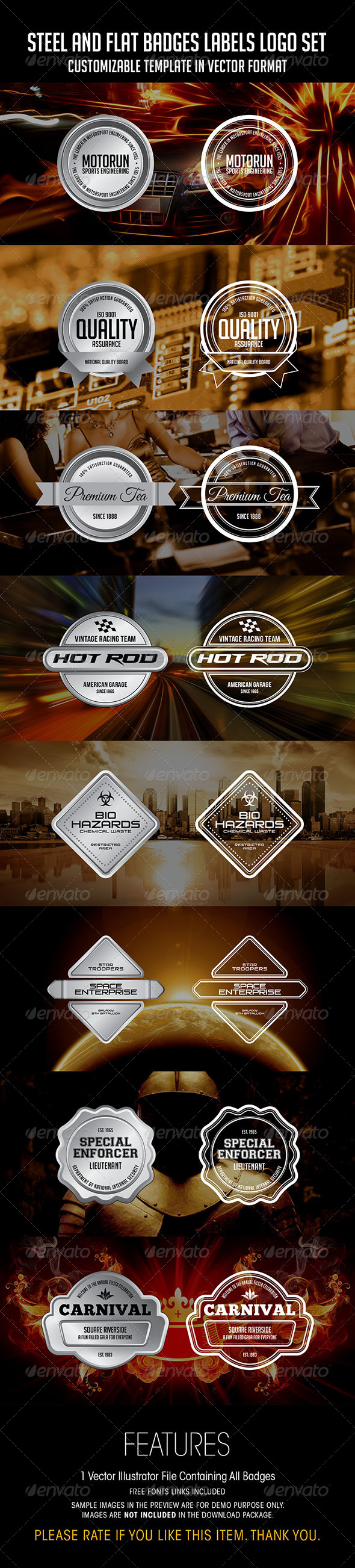 Steel And Flat Badges Labels Logo Set - Badges & Stickers Web Elements